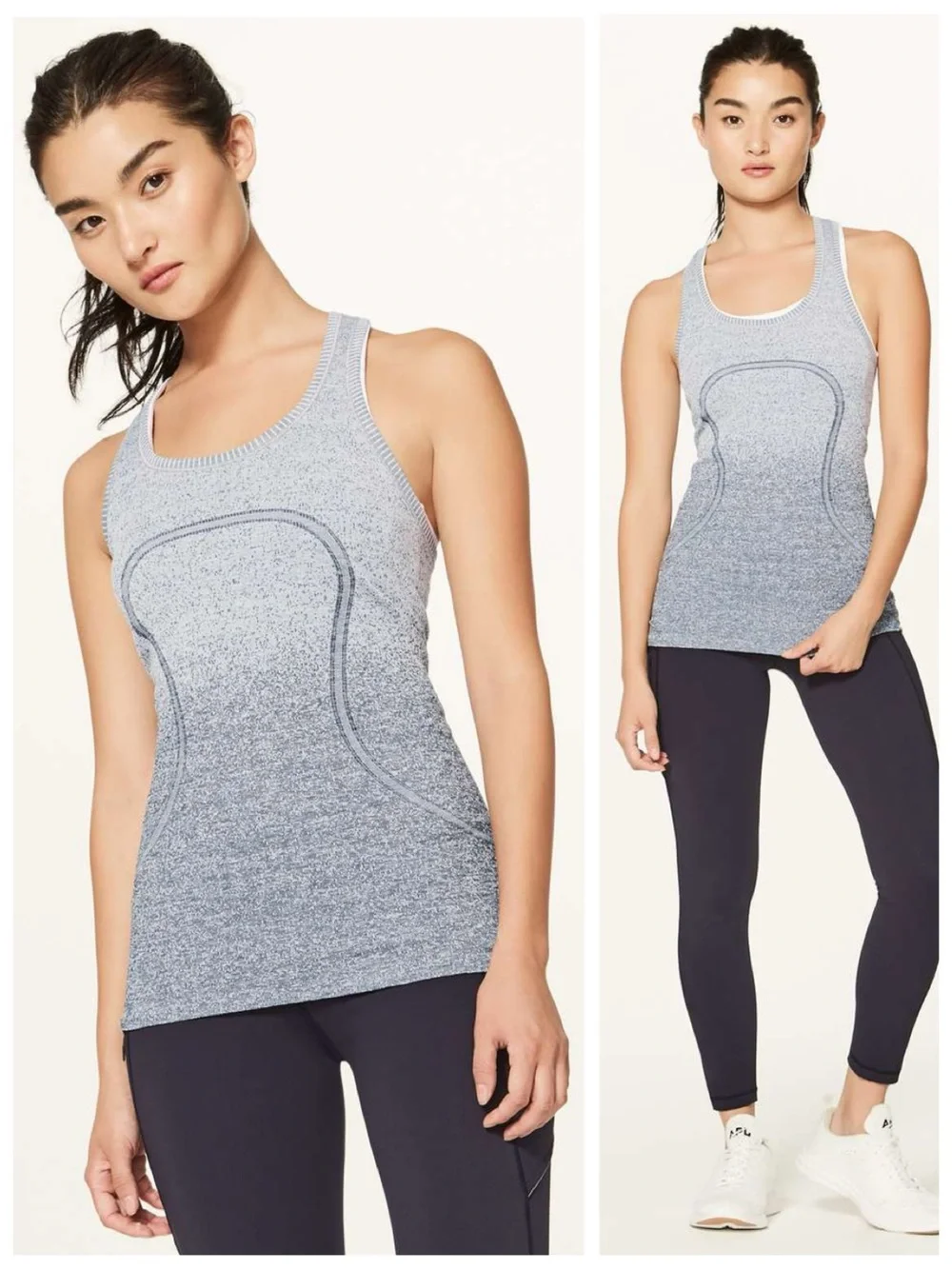 Lululemon Athletica Swiftly Tech Racerback Tank, White / Dark Cast (Ombre) sz. 6